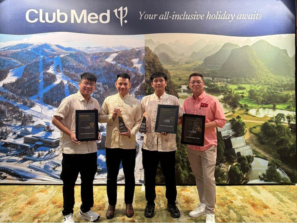 The five trophies won by Travelution Holidays at the Club Med Awards 2025 ceremony.